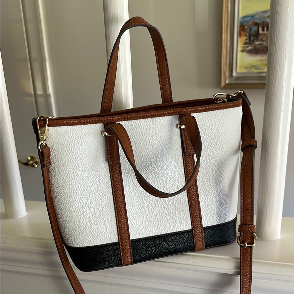 White and Brown Anne Klein Tote Bag - Picture 3 of 9